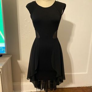 Sleeveless scuba mini dress with side mesh panels